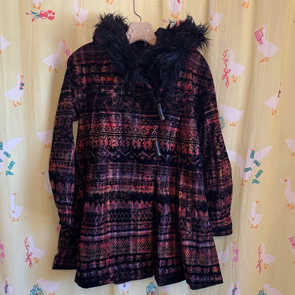 Free People Black and Pink Patterned Cape